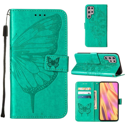 Embossed Butterfly Leather Phone Case with Holder & Card Slot & Wallet & Lanyard, For Samsung Galaxy S22+ 5G, For Samsung Galaxy S22 Ultra 5G, For Xiaomi Mi 11T 5G / 11T Pro 5G