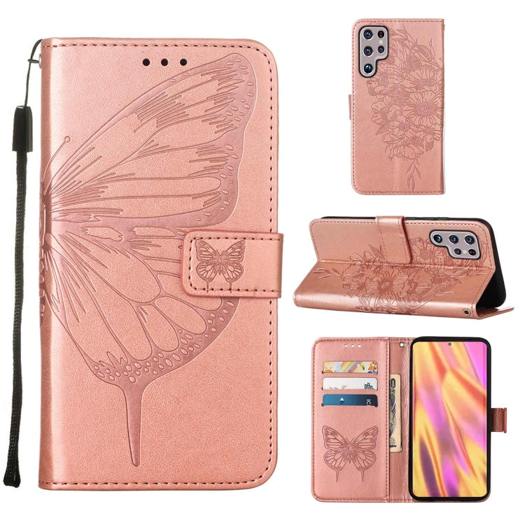 Embossed Butterfly Leather Phone Case with Holder & Card Slot & Wallet & Lanyard, For Samsung Galaxy S22+ 5G, For Samsung Galaxy S22 Ultra 5G, For Xiaomi Mi 11T 5G / 11T Pro 5G