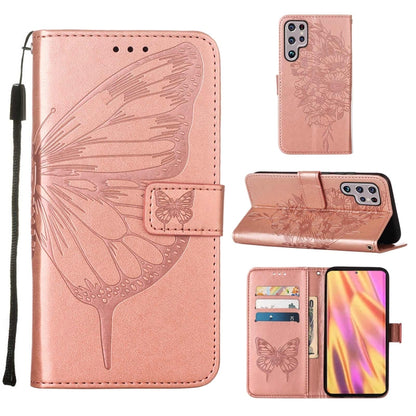 Embossed Butterfly Leather Phone Case with Holder & Card Slot & Wallet & Lanyard, For Samsung Galaxy S22+ 5G, For Samsung Galaxy S22 Ultra 5G, For Xiaomi Mi 11T 5G / 11T Pro 5G