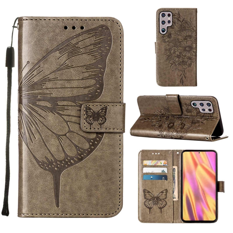 Embossed Butterfly Leather Phone Case with Holder & Card Slot & Wallet & Lanyard, For Samsung Galaxy S22+ 5G, For Samsung Galaxy S22 Ultra 5G, For Xiaomi Mi 11T 5G / 11T Pro 5G