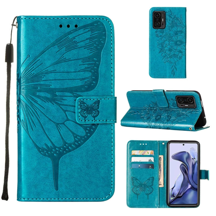 Embossed Butterfly Leather Phone Case with Holder & Card Slot & Wallet & Lanyard, For Samsung Galaxy S22+ 5G, For Samsung Galaxy S22 Ultra 5G, For Xiaomi Mi 11T 5G / 11T Pro 5G