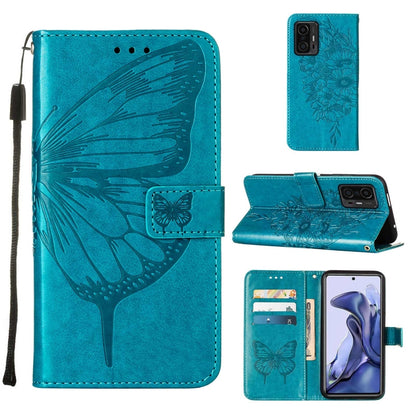 Embossed Butterfly Leather Phone Case with Holder & Card Slot & Wallet & Lanyard, For Samsung Galaxy S22+ 5G, For Samsung Galaxy S22 Ultra 5G, For Xiaomi Mi 11T 5G / 11T Pro 5G