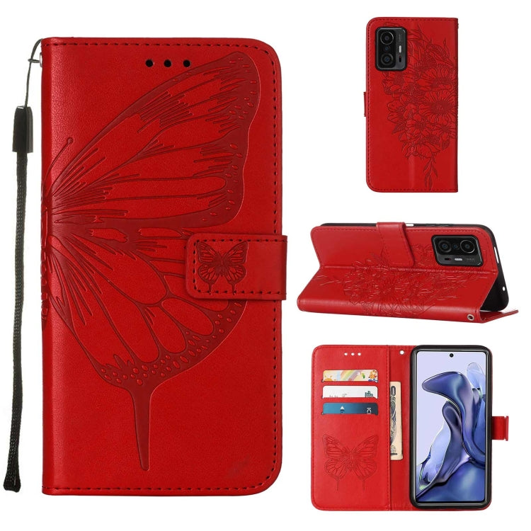 Embossed Butterfly Leather Phone Case with Holder & Card Slot & Wallet & Lanyard, For Samsung Galaxy S22+ 5G, For Samsung Galaxy S22 Ultra 5G, For Xiaomi Mi 11T 5G / 11T Pro 5G