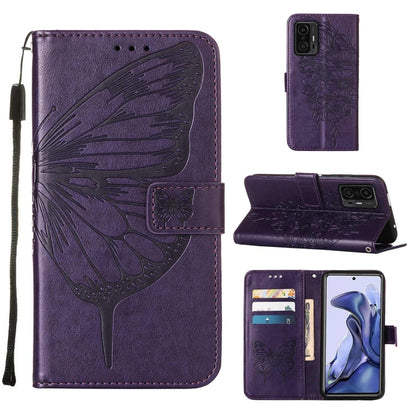 Embossed Butterfly Leather Phone Case with Holder & Card Slot & Wallet & Lanyard, For Samsung Galaxy S22+ 5G, For Samsung Galaxy S22 Ultra 5G, For Xiaomi Mi 11T 5G / 11T Pro 5G