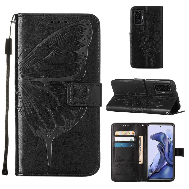 Embossed Butterfly Leather Phone Case with Holder & Card Slot & Wallet & Lanyard, For Samsung Galaxy S22+ 5G, For Samsung Galaxy S22 Ultra 5G, For Xiaomi Mi 11T 5G / 11T Pro 5G