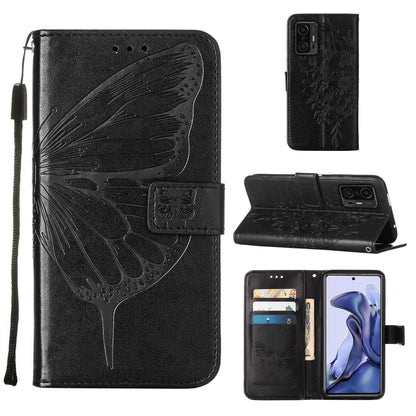 Embossed Butterfly Leather Phone Case with Holder & Card Slot & Wallet & Lanyard, For Samsung Galaxy S22+ 5G, For Samsung Galaxy S22 Ultra 5G, For Xiaomi Mi 11T 5G / 11T Pro 5G
