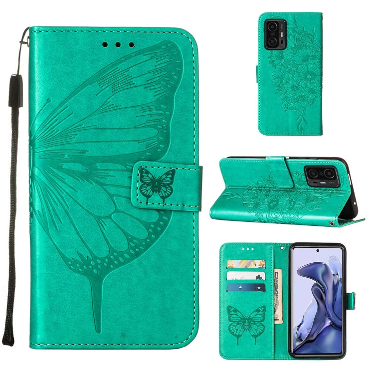 Embossed Butterfly Leather Phone Case with Holder & Card Slot & Wallet & Lanyard, For Samsung Galaxy S22+ 5G, For Samsung Galaxy S22 Ultra 5G, For Xiaomi Mi 11T 5G / 11T Pro 5G