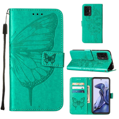 Embossed Butterfly Leather Phone Case with Holder & Card Slot & Wallet & Lanyard, For Samsung Galaxy S22+ 5G, For Samsung Galaxy S22 Ultra 5G, For Xiaomi Mi 11T 5G / 11T Pro 5G
