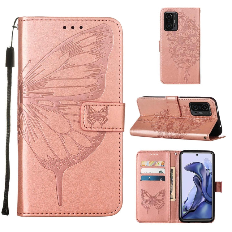Embossed Butterfly Leather Phone Case with Holder & Card Slot & Wallet & Lanyard, For Samsung Galaxy S22+ 5G, For Samsung Galaxy S22 Ultra 5G, For Xiaomi Mi 11T 5G / 11T Pro 5G