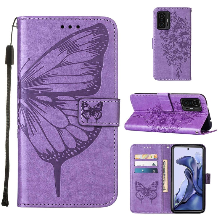 Embossed Butterfly Leather Phone Case with Holder & Card Slot & Wallet & Lanyard, For Samsung Galaxy S22+ 5G, For Samsung Galaxy S22 Ultra 5G, For Xiaomi Mi 11T 5G / 11T Pro 5G