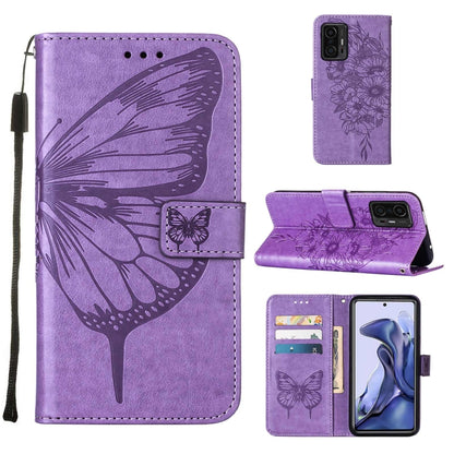 Embossed Butterfly Leather Phone Case with Holder & Card Slot & Wallet & Lanyard, For Samsung Galaxy S22+ 5G, For Samsung Galaxy S22 Ultra 5G, For Xiaomi Mi 11T 5G / 11T Pro 5G