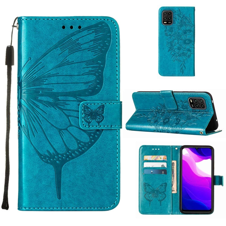 Embossed Butterfly Leather Phone Case with Holder & Card Slot & Wallet & Lanyard, For Xiaomi Mi 10 5G / 10 Pro 5G