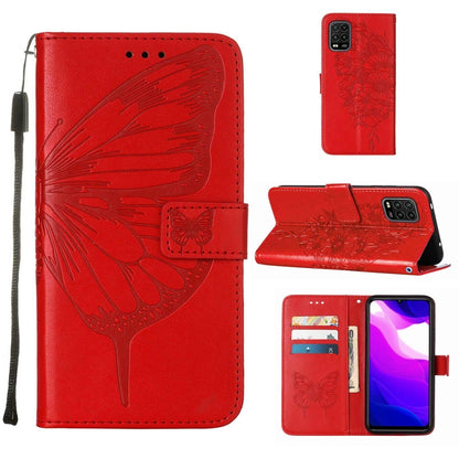 Embossed Butterfly Leather Phone Case with Holder & Card Slot & Wallet & Lanyard, For Xiaomi Mi 10 5G / 10 Pro 5G