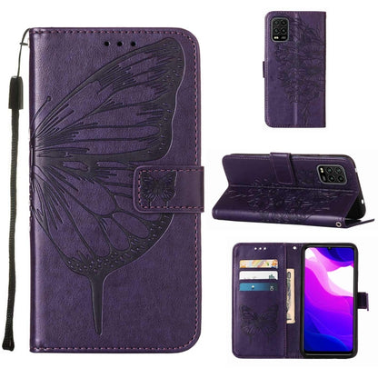 Embossed Butterfly Leather Phone Case with Holder & Card Slot & Wallet & Lanyard, For Xiaomi Mi 10 5G / 10 Pro 5G