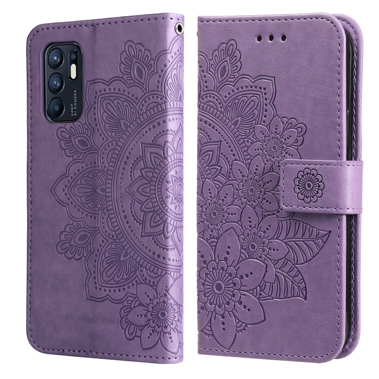 7-petal Flowers Embossed Flip Leather Phone Case with Holder & Card Slots, For OPPO Reno6 4G, For Samsung Galaxy M52 5G, For Samsung Galaxy S22 5G, For Samsung Galaxy S22+ 5G