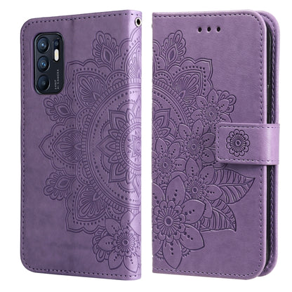 7-petal Flowers Embossed Flip Leather Phone Case with Holder & Card Slots, For OPPO Reno6 4G, For Samsung Galaxy M52 5G, For Samsung Galaxy S22 5G, For Samsung Galaxy S22+ 5G