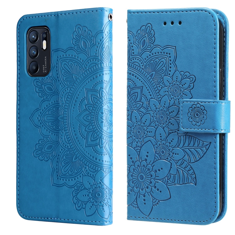 7-petal Flowers Embossed Flip Leather Phone Case with Holder & Card Slots, For OPPO Reno6 4G, For Samsung Galaxy M52 5G, For Samsung Galaxy S22 5G, For Samsung Galaxy S22+ 5G