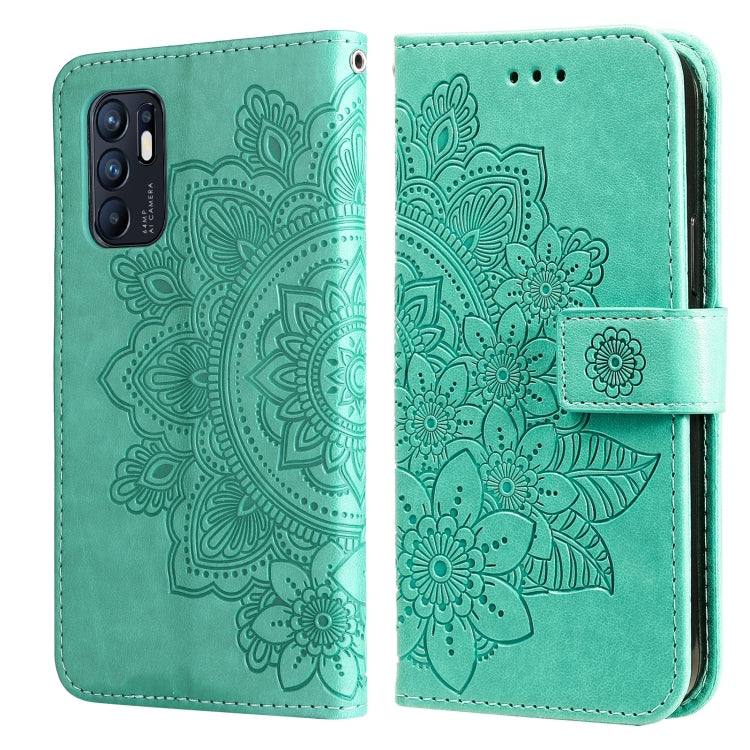 7-petal Flowers Embossed Flip Leather Phone Case with Holder & Card Slots, For OPPO Reno6 4G, For Samsung Galaxy M52 5G, For Samsung Galaxy S22 5G, For Samsung Galaxy S22+ 5G