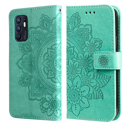 7-petal Flowers Embossed Flip Leather Phone Case with Holder & Card Slots, For OPPO Reno6 4G, For Samsung Galaxy M52 5G, For Samsung Galaxy S22 5G, For Samsung Galaxy S22+ 5G