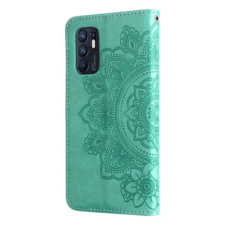 7-petal Flowers Embossed Flip Leather Phone Case with Holder & Card Slots, For OPPO Reno6 4G, For Samsung Galaxy M52 5G, For Samsung Galaxy S22 5G, For Samsung Galaxy S22+ 5G