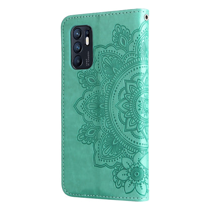 7-petal Flowers Embossed Flip Leather Phone Case with Holder & Card Slots, For OPPO Reno6 4G, For Samsung Galaxy M52 5G, For Samsung Galaxy S22 5G, For Samsung Galaxy S22+ 5G
