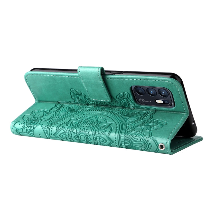7-petal Flowers Embossed Flip Leather Phone Case with Holder & Card Slots, For OPPO Reno6 4G, For Samsung Galaxy M52 5G, For Samsung Galaxy S22 5G, For Samsung Galaxy S22+ 5G