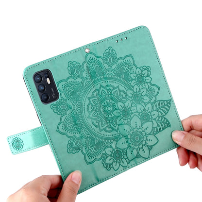 7-petal Flowers Embossed Flip Leather Phone Case with Holder & Card Slots, For OPPO Reno6 4G, For Samsung Galaxy M52 5G, For Samsung Galaxy S22 5G, For Samsung Galaxy S22+ 5G