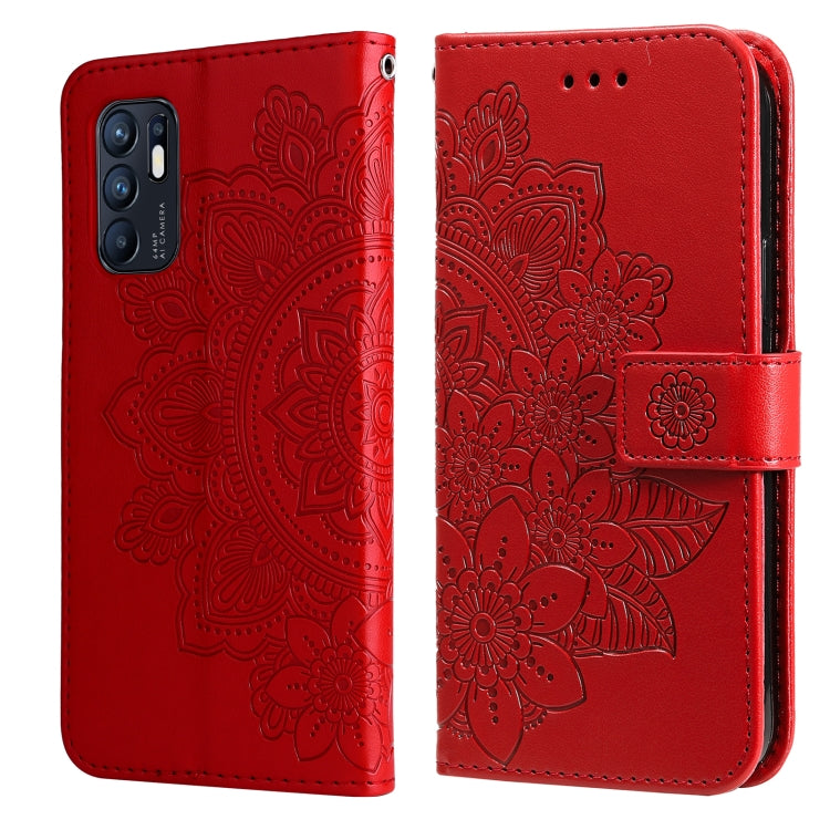 7-petal Flowers Embossed Flip Leather Phone Case with Holder & Card Slots, For OPPO Reno6 4G, For Samsung Galaxy M52 5G, For Samsung Galaxy S22 5G, For Samsung Galaxy S22+ 5G