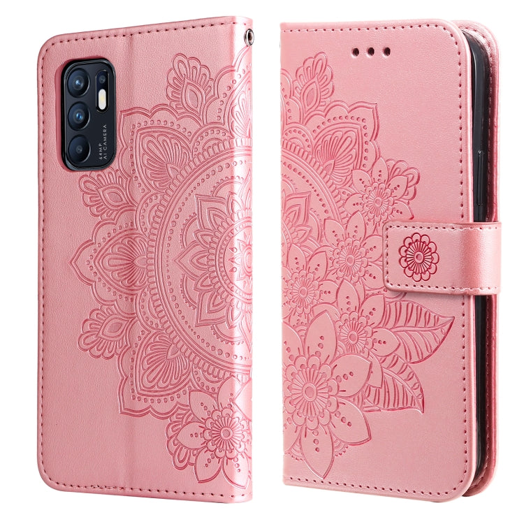 7-petal Flowers Embossed Flip Leather Phone Case with Holder & Card Slots, For OPPO Reno6 4G, For Samsung Galaxy M52 5G, For Samsung Galaxy S22 5G, For Samsung Galaxy S22+ 5G