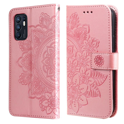 7-petal Flowers Embossed Flip Leather Phone Case with Holder & Card Slots, For OPPO Reno6 4G, For Samsung Galaxy M52 5G, For Samsung Galaxy S22 5G, For Samsung Galaxy S22+ 5G