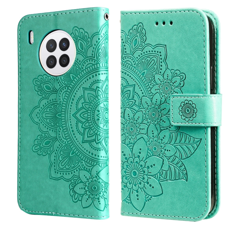 7-petal Flowers Embossed Flip Leather Phone Case with Holder & Card Slots, For Huawei nova 8i / Honor 50 Lite, For Huawei nova 9 / Honor 50, For Nokia G50, For OPPO Realme GT Neo2