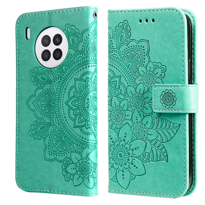 7-petal Flowers Embossed Flip Leather Phone Case with Holder & Card Slots, For Huawei nova 8i / Honor 50 Lite, For Huawei nova 9 / Honor 50, For Nokia G50, For OPPO Realme GT Neo2