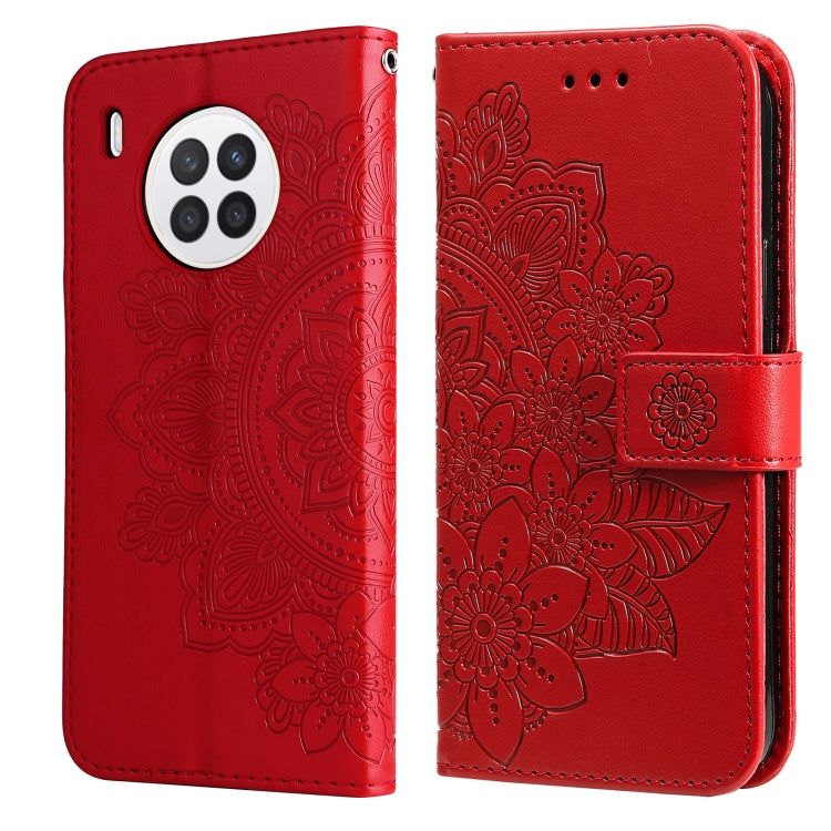 7-petal Flowers Embossed Flip Leather Phone Case with Holder & Card Slots, For Huawei nova 8i / Honor 50 Lite, For Huawei nova 9 / Honor 50, For Nokia G50, For OPPO Realme GT Neo2
