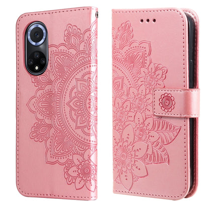 7-petal Flowers Embossed Flip Leather Phone Case with Holder & Card Slots, For Huawei nova 8i / Honor 50 Lite, For Huawei nova 9 / Honor 50, For Nokia G50, For OPPO Realme GT Neo2