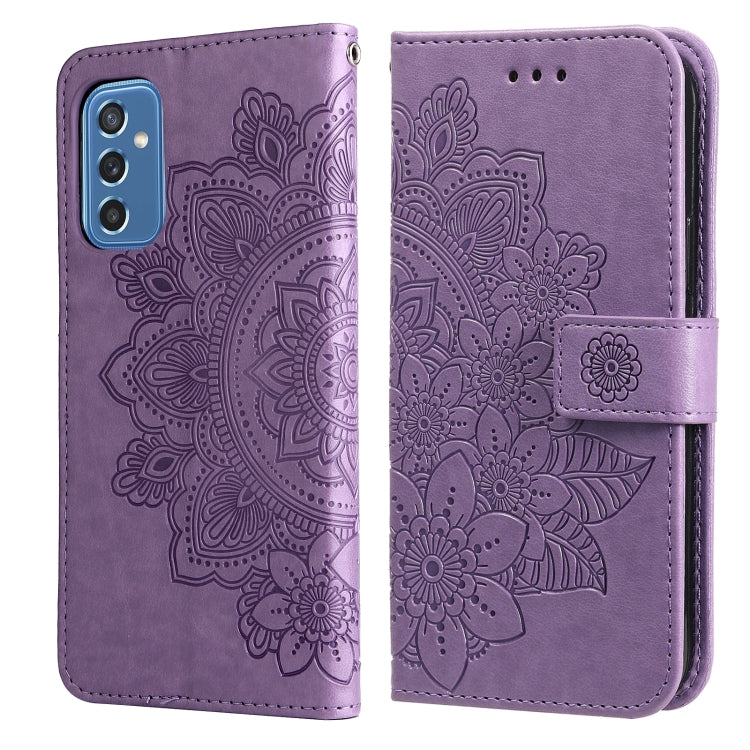 7-petal Flowers Embossed Flip Leather Phone Case with Holder & Card Slots, For OPPO Reno6 4G, For Samsung Galaxy M52 5G, For Samsung Galaxy S22 5G, For Samsung Galaxy S22+ 5G