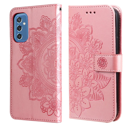 7-petal Flowers Embossed Flip Leather Phone Case with Holder & Card Slots, For OPPO Reno6 4G, For Samsung Galaxy M52 5G, For Samsung Galaxy S22 5G, For Samsung Galaxy S22+ 5G