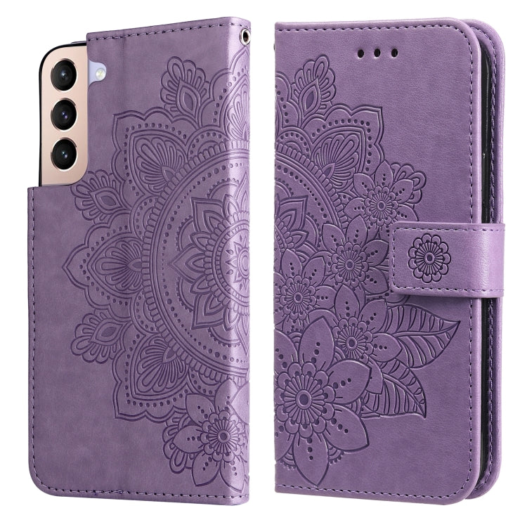 7-petal Flowers Embossed Flip Leather Phone Case with Holder & Card Slots, For OPPO Reno6 4G, For Samsung Galaxy M52 5G, For Samsung Galaxy S22 5G, For Samsung Galaxy S22+ 5G