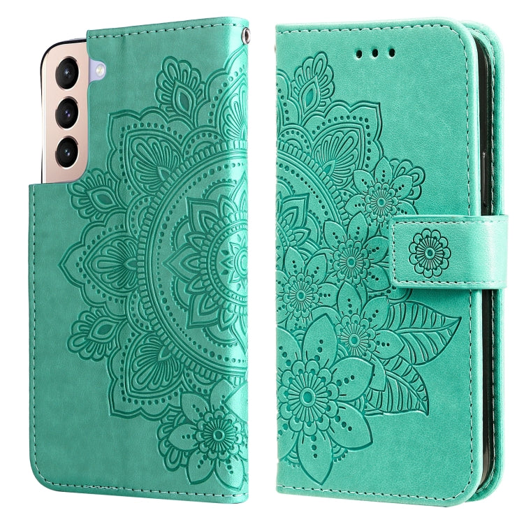 7-petal Flowers Embossed Flip Leather Phone Case with Holder & Card Slots, For OPPO Reno6 4G, For Samsung Galaxy M52 5G, For Samsung Galaxy S22 5G, For Samsung Galaxy S22+ 5G