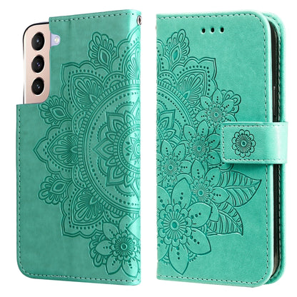 7-petal Flowers Embossed Flip Leather Phone Case with Holder & Card Slots, For OPPO Reno6 4G, For Samsung Galaxy M52 5G, For Samsung Galaxy S22 5G, For Samsung Galaxy S22+ 5G