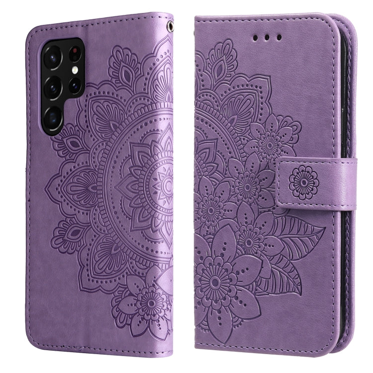 7-petal Flowers Embossed Flip Leather Phone Case with Holder & Card Slots, Samsung Galaxy S22 UItra 5G, For Samsung Galaxy A03s (164.2mm)