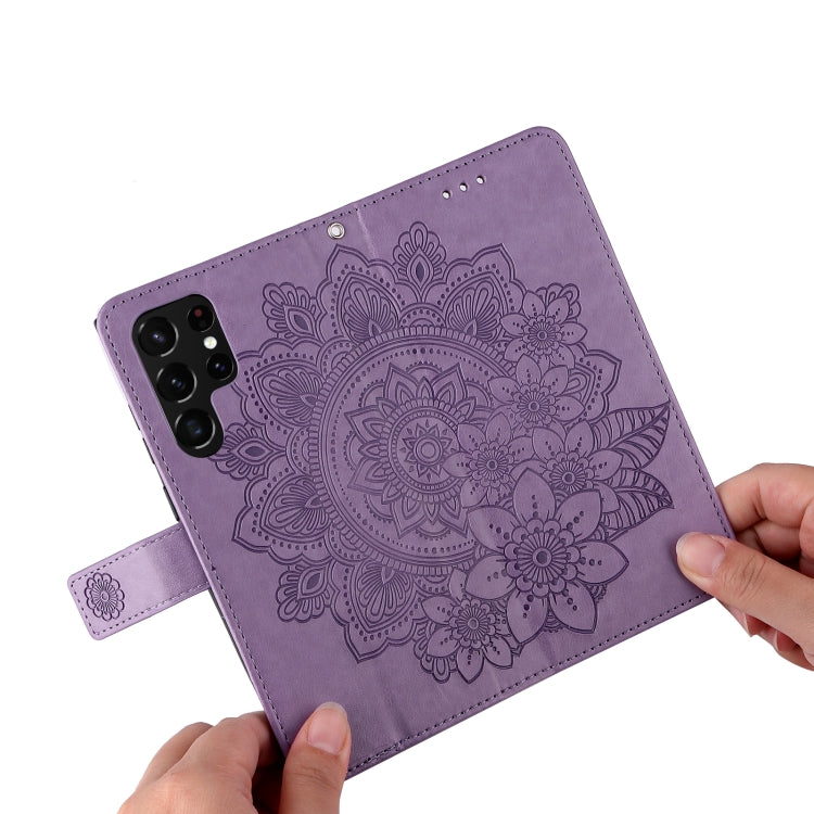 7-petal Flowers Embossed Flip Leather Phone Case with Holder & Card Slots, Samsung Galaxy S22 UItra 5G, For Samsung Galaxy A03s (164.2mm)