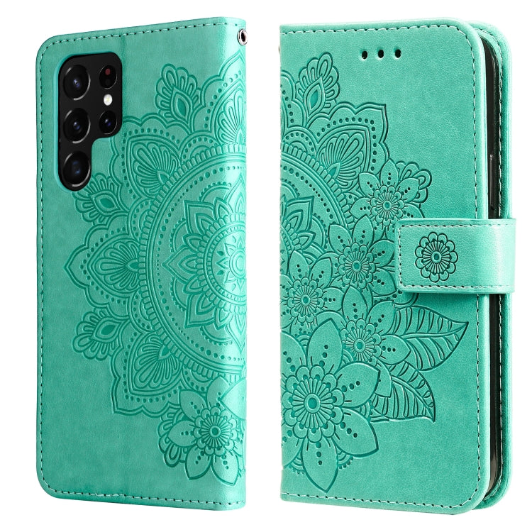7-petal Flowers Embossed Flip Leather Phone Case with Holder & Card Slots, Samsung Galaxy S22 UItra 5G, For Samsung Galaxy A03s (164.2mm)