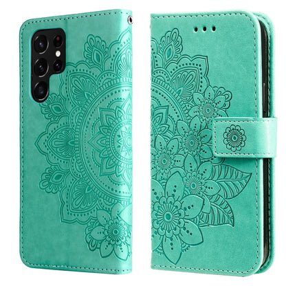 7-petal Flowers Embossed Flip Leather Phone Case with Holder & Card Slots, Samsung Galaxy S22 UItra 5G, For Samsung Galaxy A03s (164.2mm)