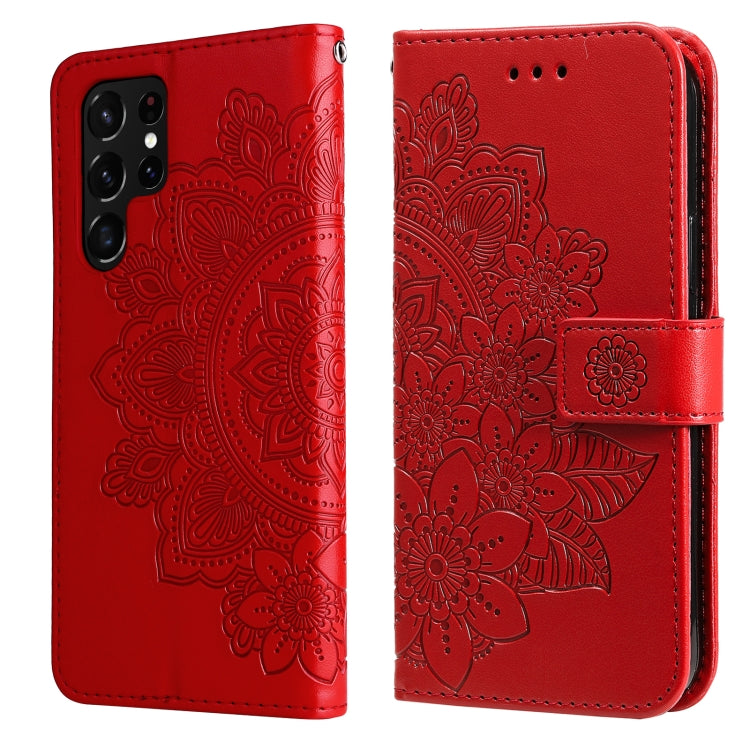 7-petal Flowers Embossed Flip Leather Phone Case with Holder & Card Slots, Samsung Galaxy S22 UItra 5G, For Samsung Galaxy A03s (164.2mm)