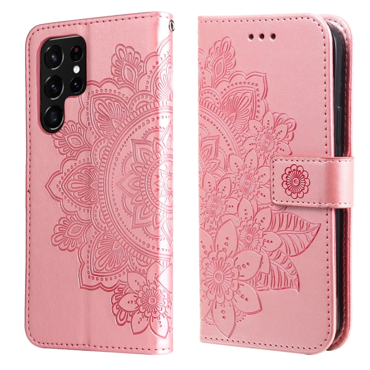 7-petal Flowers Embossed Flip Leather Phone Case with Holder & Card Slots, Samsung Galaxy S22 UItra 5G, For Samsung Galaxy A03s (164.2mm)