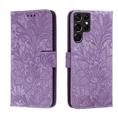 Lace Flower Leather Phone Case with Holder & Card Slots & Wallet & Photo Frame, For Samsung Galaxy S22 5G, For Samsung Galaxy S22 Ultra 5G, For Samsung Galaxy S22+ 5G, For Xiaomi Redmi Note 11