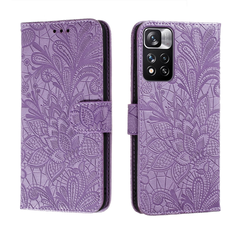 Lace Flower Leather Phone Case with Holder & Card Slots & Wallet & Photo Frame, For Xiaomi Redmi Note 11 Pro