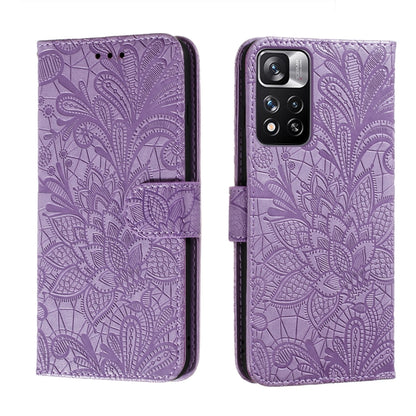 Lace Flower Leather Phone Case with Holder & Card Slots & Wallet & Photo Frame, For Xiaomi Redmi Note 11 Pro
