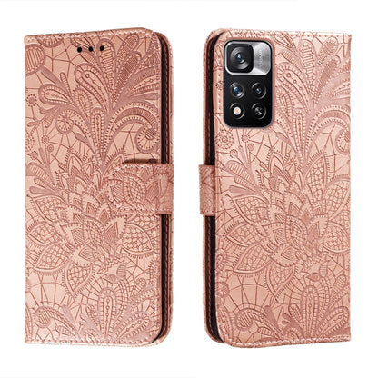 Lace Flower Leather Phone Case with Holder & Card Slots & Wallet & Photo Frame, For Xiaomi Redmi Note 11 Pro