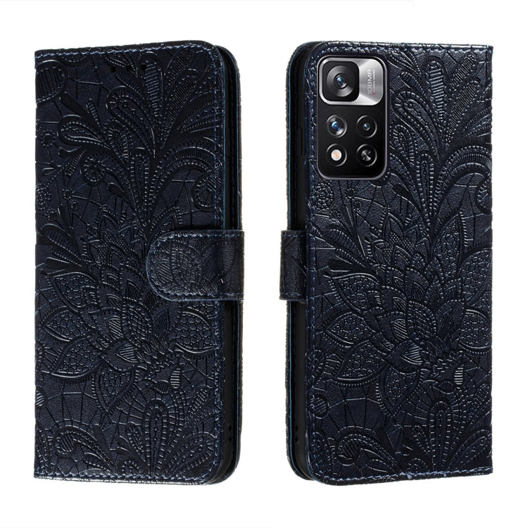 Lace Flower Leather Phone Case with Holder & Card Slots & Wallet & Photo Frame, For Xiaomi Redmi Note 11 Pro